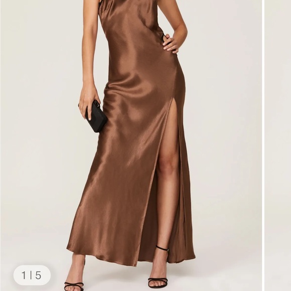Bec & Bridge Dresses & Skirts - Bec and Bridge Kehlani Elegant Brown Satin Gown with Slit